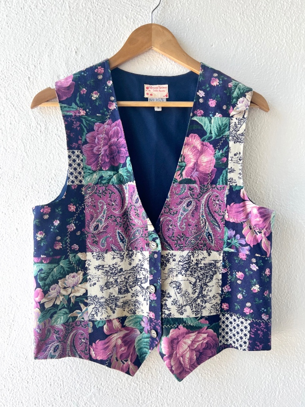 1990s Vintage Quilt Vest  Julie Spotts BOHO Cotttagecore Floral / Size S